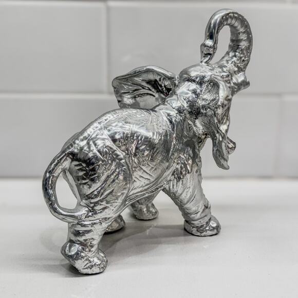 Good Luck Elephant Figurine, Trunk Upward, Silver- Painted Resin, 6.25” Tall - Picture 8 of 9